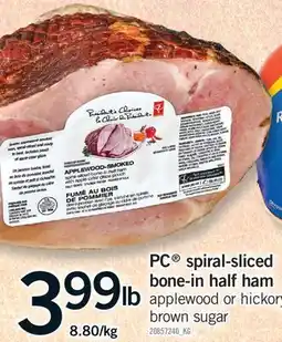 Fortinos PC SPIRAL-SLICED BONE-IN HALF HAM APPLEWOOD OR HICKORY BROWN SUGAR offer
