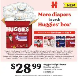 Fortinos HUGGIES GIGA DIAPERS, 36 count - 104 count offer