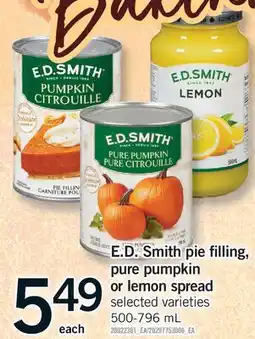 Fortinos E.D. SMITH PIE FILLING, PURE PUMPKIN OR LEMON SPREAD offer