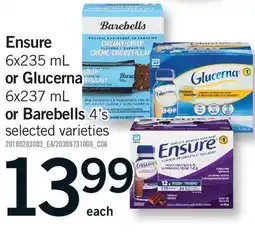Fortinos ENSURE 6X235 ML OR GLUCERNA 6X237 ML OR BAREBELLS 4'S offer