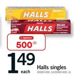 Fortinos HALLS SINGLES offer