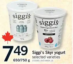 Fortinos SIGGI'S SKYR YOGURT, 650/750 G offer