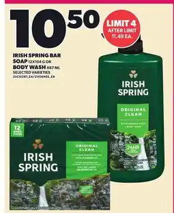 Loblaws IRISH SPRING BAR SOAP, 12 X 70 G OR BODY WASH, 857 ML offer