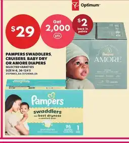Loblaws PAMPERS SWADDLERS, CRUISERS, BABY DRY OR AMORE DIAPERS, SIZE 1-5, 82-242'S offer