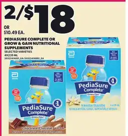Loblaws PEDIASURE COMPLETE OR GROW & GAIN NUTRITIONAL SUPPLEMENTS offer
