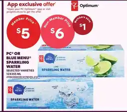 Loblaws PC OR BLUE MENU SPARKLING WATER offer