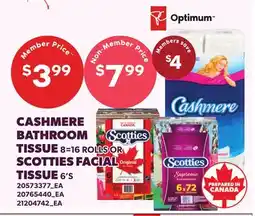 Loblaws CASHMERE BATHROOM TISSUE, 8-16 ROLLS OR SCOTTIES FACIAL TISSUE, 6'S offer
