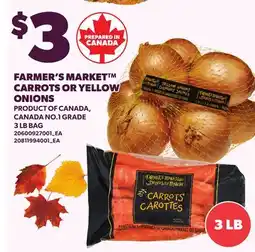 Loblaws FARMER'S MARKET CARROTS OR YELLOW ONIONS, 3 LB BAG offer