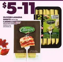 Loblaws OLIVIERI LASAGNA SHEETS, 360 G OR CANNELLONI, 540 G offer