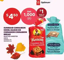 Loblaws SUNMAID CINNAMON SWIRL RAISIN OR CINNABON CINNAMON BREAD offer