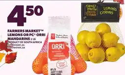 Loblaws FARMERS MARKET LEMONS OR PC ORRI MANDARINS, 2 LB offer
