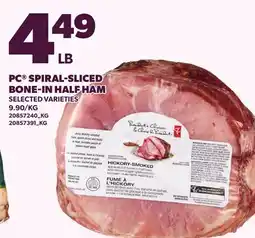 Loblaws PC SPIRAL-SLICED BONE-IN HALF HAM offer