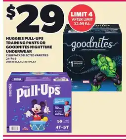 Loblaws HUGGIES PULL-UPS TRAINING PANTS OR GOODNITES NIGHTTIME UNDERWEAR, 24-74'S offer