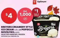 Loblaws BREYERS CREAMERY STYLE ICE CREAM, 1.41 L OR POPSICLE NOVELTIES, 6-12'S offer