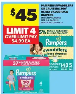 Real Canadian Superstore PAMPERS SWADDLERS OR CRUISERS 360° ULTRA VALUE PACK DIAPERS, SIZE 2-8, 58-192'S offer