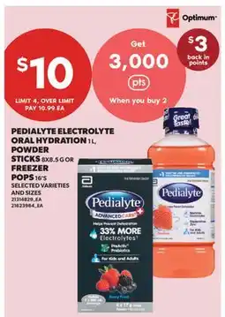 Real Canadian Superstore PEDIALYTE ELECTROLYTE ORAL HYDRATION, 1 L, POWDER STICKS, 8X8.5 G OR FREEZER POPS, 16'S offer