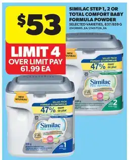 Real Canadian Superstore SIMILAC STEP 1, 2 OR TOTAL COMFORT BABY FORMULA POWDER, 837/859 G offer