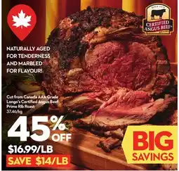 Longo's Prime Rib Roast offer