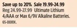 Canadian Tire Ultimate Lithium 4/AAA or Max 6/9V Alkaline Batteries offer