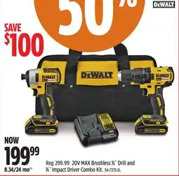 Canadian Tire DEWALT 20V MAX Brushless ½ Drill and ¼ Impact Driver Combo Kit offer