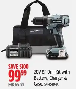 Canadian Tire 20V ½ Drill Kit with Battery, Charger & Case offer