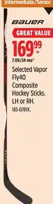 Canadian Tire Selected Vapor Fly40 Composite Hockey Sticks offer