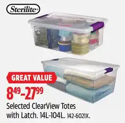 Canadian Tire Sterilite Selected ClearView Totes with Latch offer