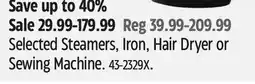 Canadian Tire Singer Selected Steamers, Iron, Hair Dryer or Sewing Machine offer