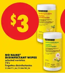 No Frills NO NAME DISINFECTANT WIPES, 75's offer