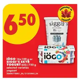 No Frills iÖGO 16x100 g or SIGGI'S SKYR YOGURT 650/750 g offer