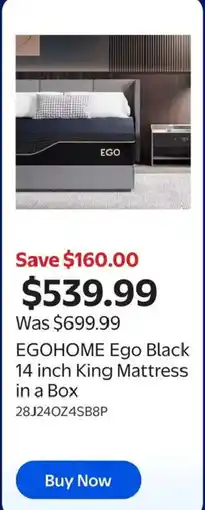 Walmart EgoHome Ego Black 14 inch King Mattress in a Box offer