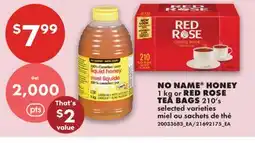 No Frills NO NAME HONEY 1 kg or RED ROSE TEA BAGS 210's offer