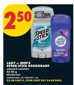 No Frills LADY or MEN'S SPEED STICK DEODORANT offer