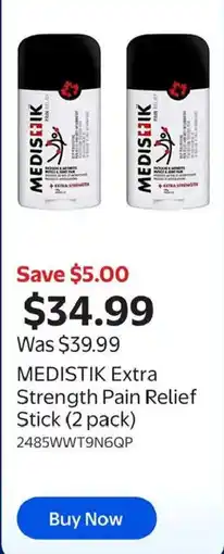 Walmart Medistik extra strength pain relief stick offer