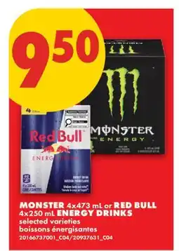 No Frills MONSTER 4x473 mL or RED BULL 4x250 mL ENERGY DRINKS offer