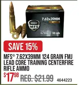 Cabela's MFS 7.62X39MM 124 GRAIN FMJ LEAD CORE TRAINING CENTERFIRE RIFLE AMMO offer