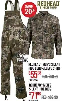 Cabela's REDHEAD MEN'S SILENT HIDE LONG-SLEEVE SHIRT, REDHEAD MEN'S SILENT HIDE BIBS offer