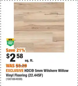 Home Depot EXCLUSIVE HDC 5mm Wilshere Willow Vinyl Flooring (22.44SF) offer