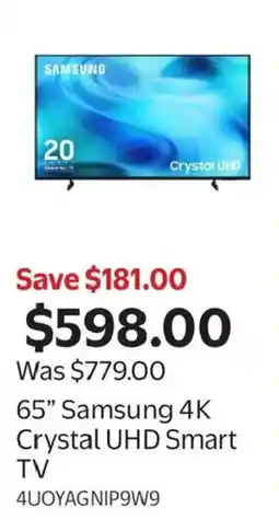 Walmart Samsung 65" 4K Crystal UHD Smart TV offer
