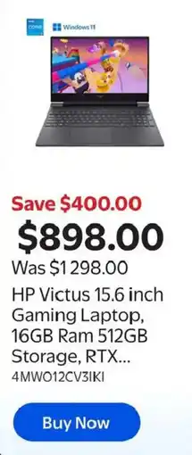 Walmart Hp victus 15.6 inch gaming laptop offer