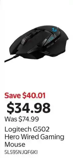 Walmart Logitech G502 Hero Wired Gaming Mouse offer