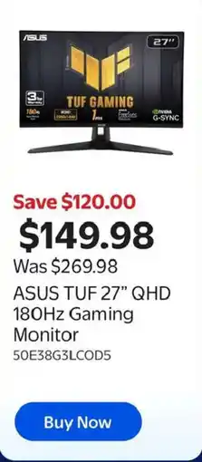 Walmart Asus tuf 27 qhd 180hz gaming monitor offer