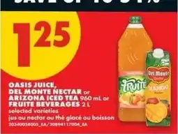 No Frills Oasis juice del monte nectar or arizona iced tea offer