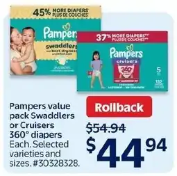 Walmart Pampers value pack Swaddlers or Cruisers diapers offer