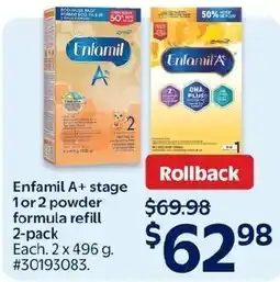 Walmart Enfamil A+ stage 1 or 2 powder formula refill offer