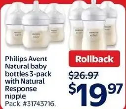 Walmart Philips Avent Natural baby bottles 3-pack with Natural Response nipple offer