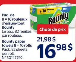 Walmart Bounty paper towels 8 = 16 rolls offer