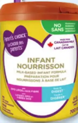 Walmart Parent's Choice milk-based 700 g or iron-fortified 629 g infant formula offer