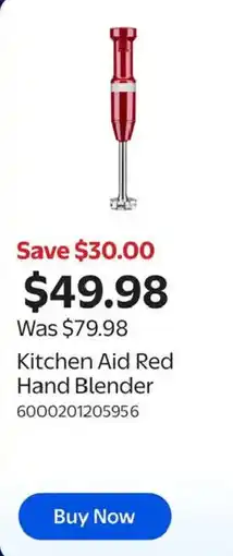 Walmart Kitchen Aid Red Hand Blender offer