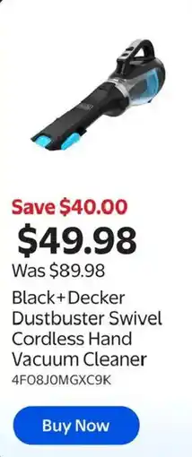 Walmart Black+Decker Dustbuster Swivel Cordless Hand Vacuum Cleaner offer